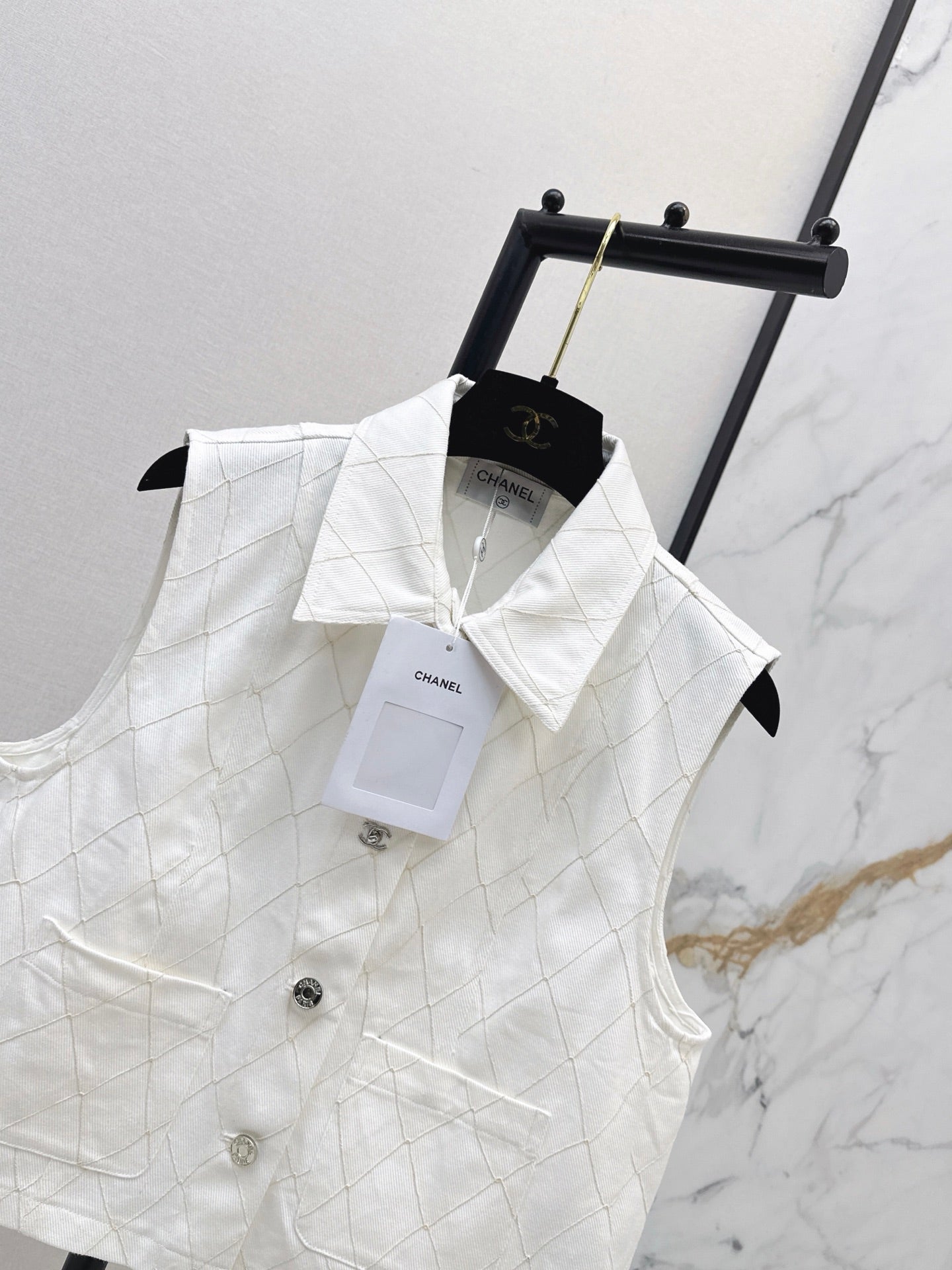 26FW New Quilted-Stitch Denim Vest with Lapel 🩵