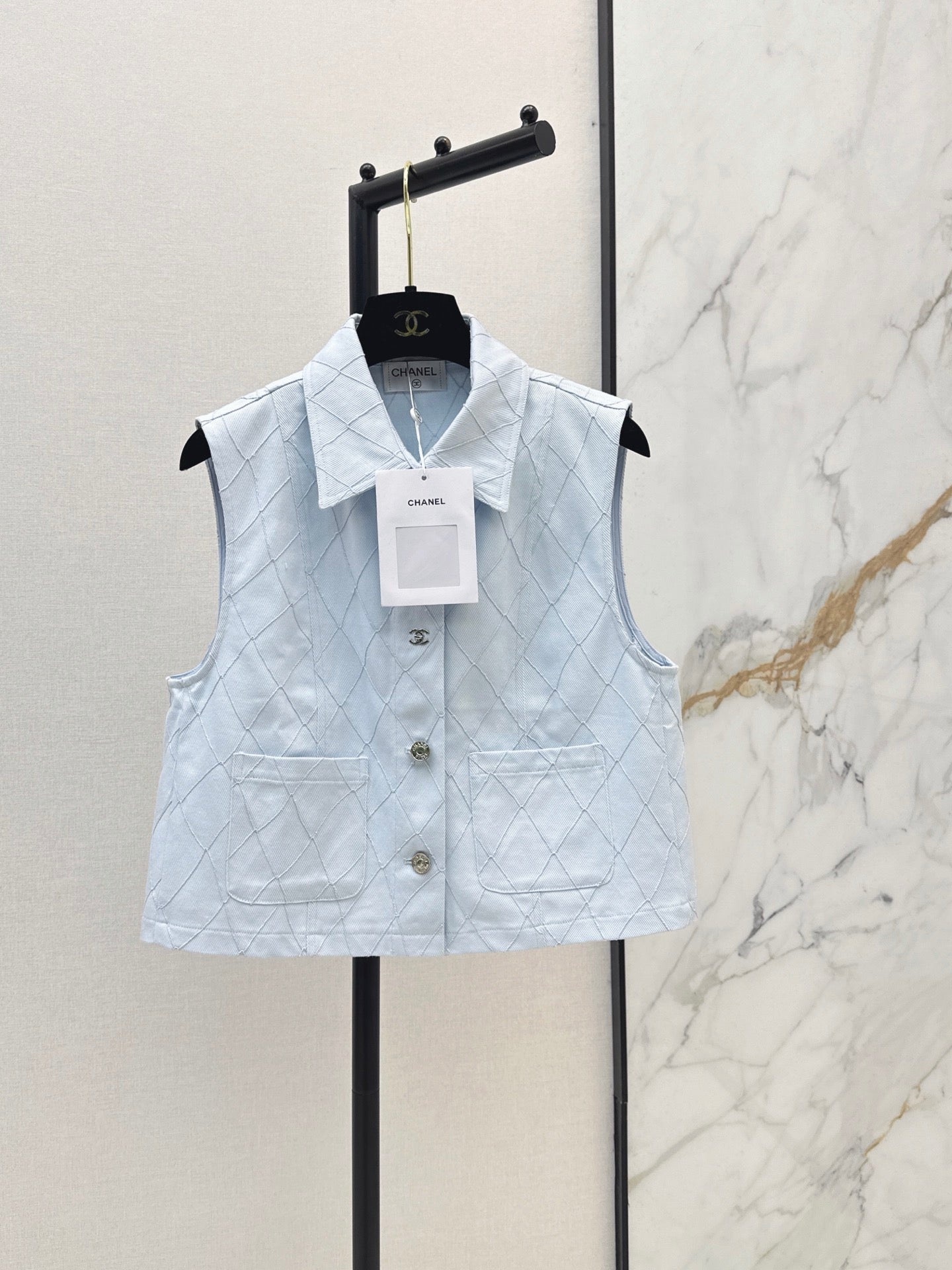 26FW New Quilted-Stitch Denim Vest with Lapel 🩵