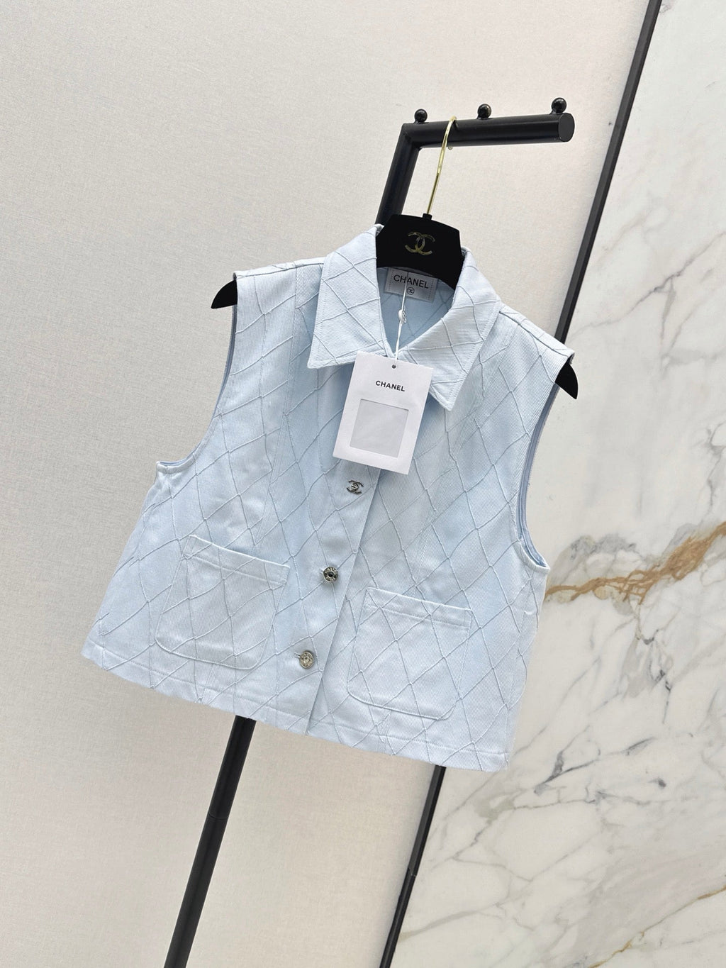 26FW New Quilted-Stitch Denim Vest with Lapel 🩵