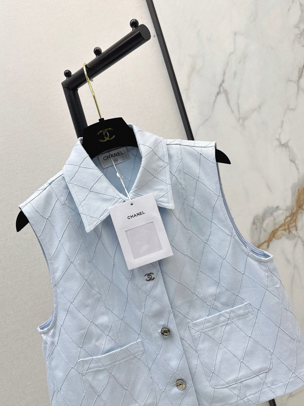 26FW New Quilted-Stitch Denim Vest with Lapel 🩵