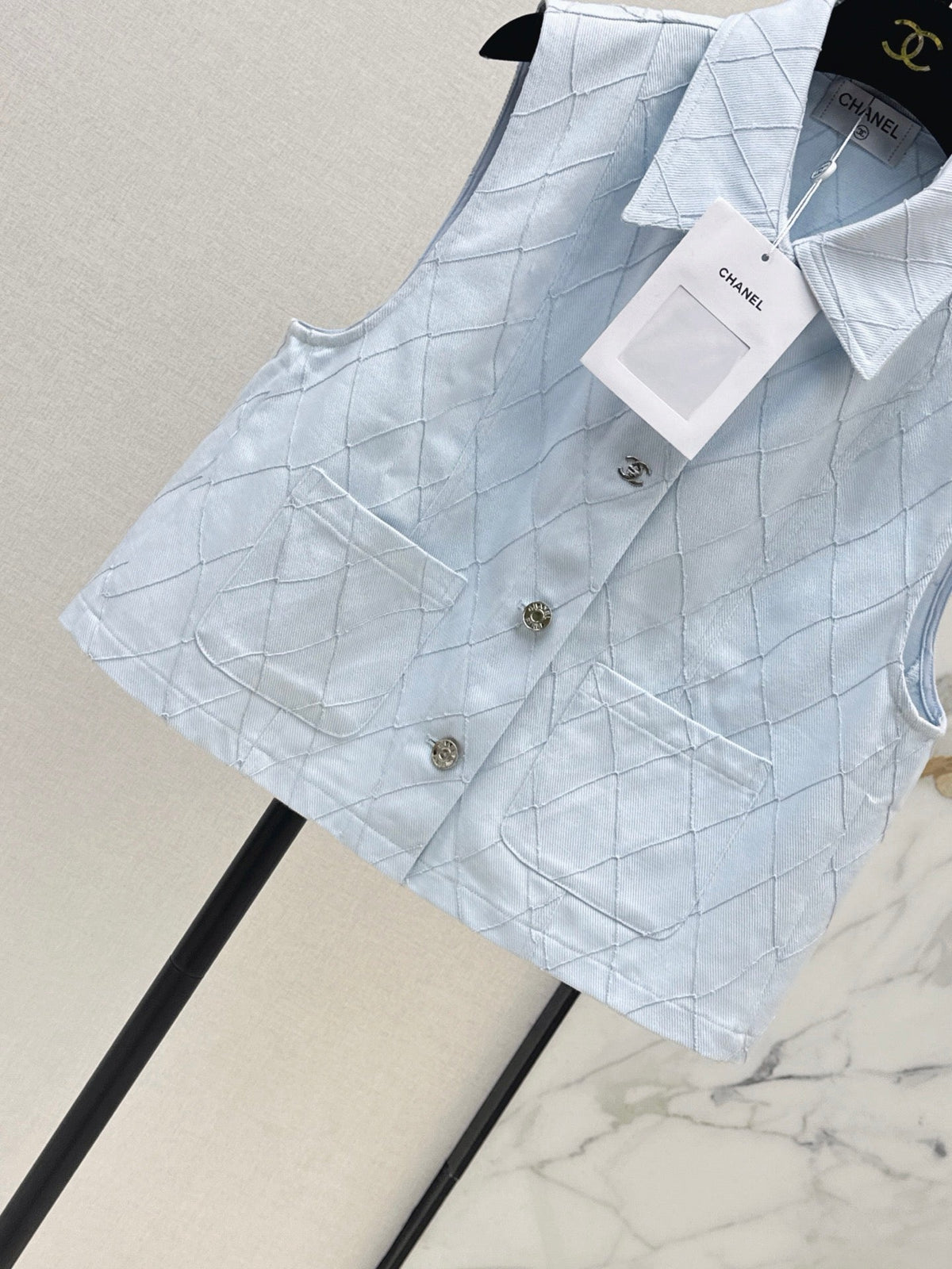 26FW New Quilted-Stitch Denim Vest with Lapel 🩵