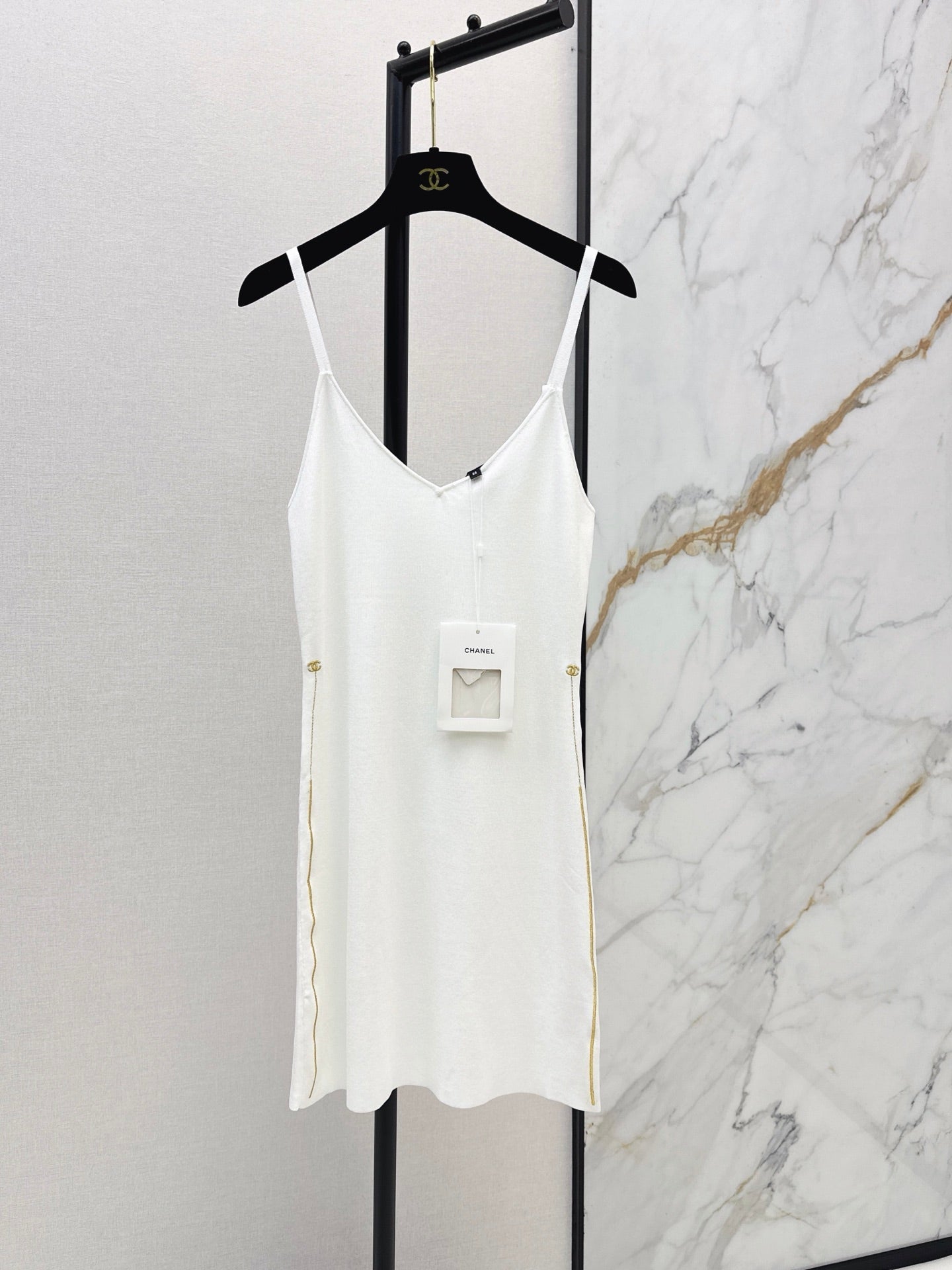 26FW New Camisole Dress with Gold-Thread Embroidered Logo Trim 🖤