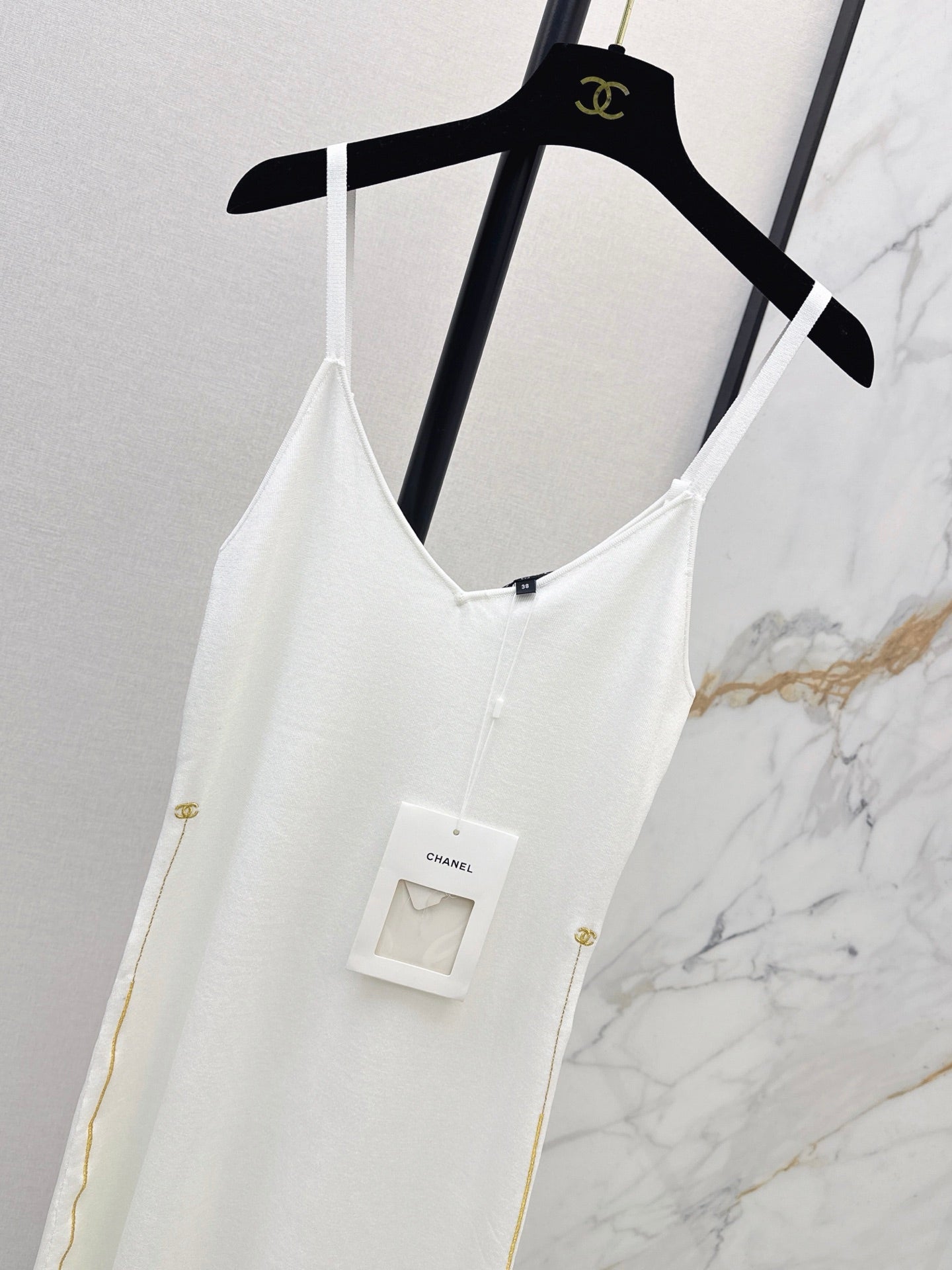 26FW New Camisole Dress with Gold-Thread Embroidered Logo Trim 🖤