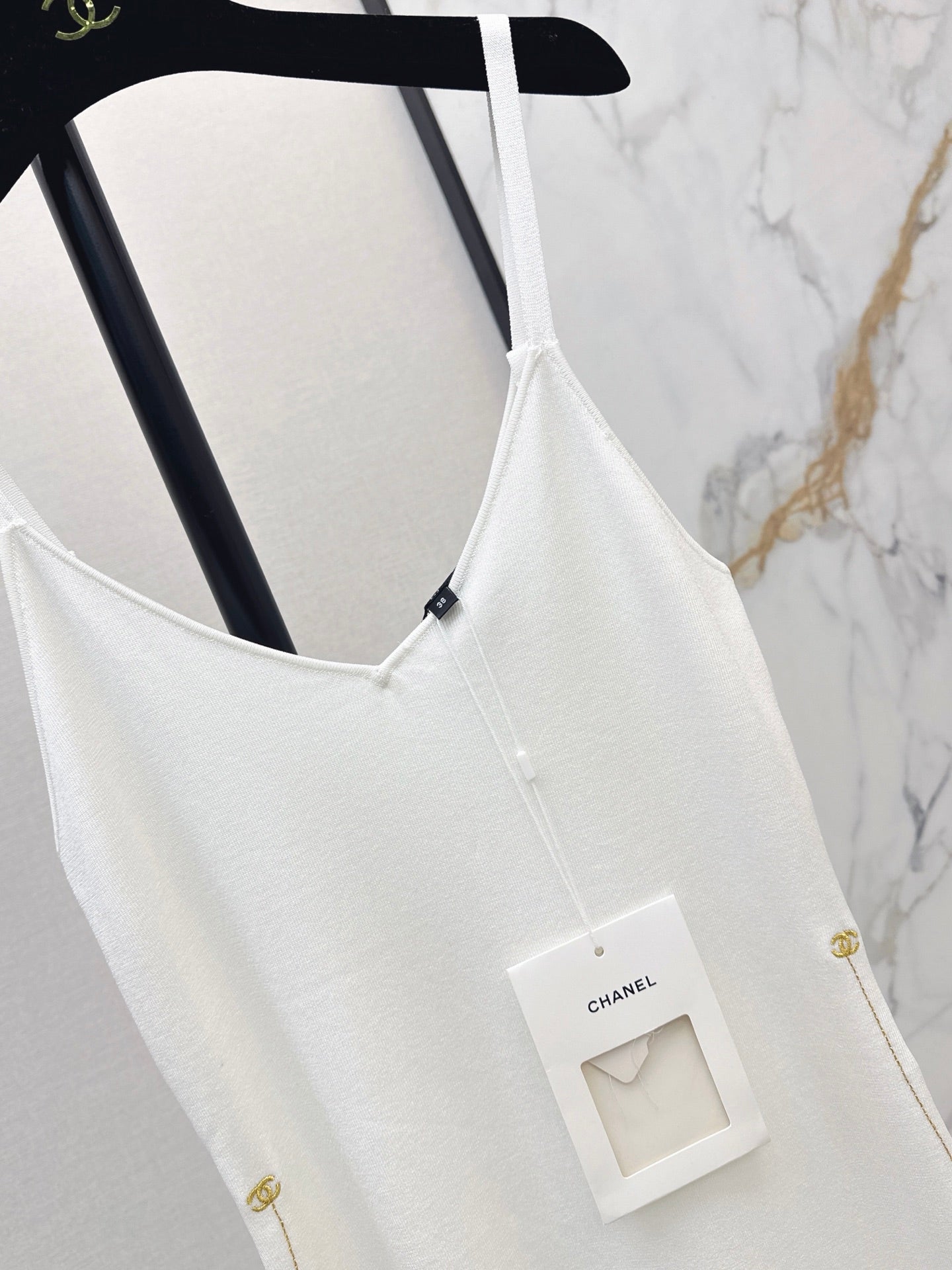 26FW New Camisole Dress with Gold-Thread Embroidered Logo Trim 🖤