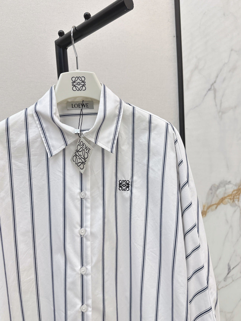 26FW New Blue Striped Shirt with Embroidered Logo and Batwing Sleeves 🩵