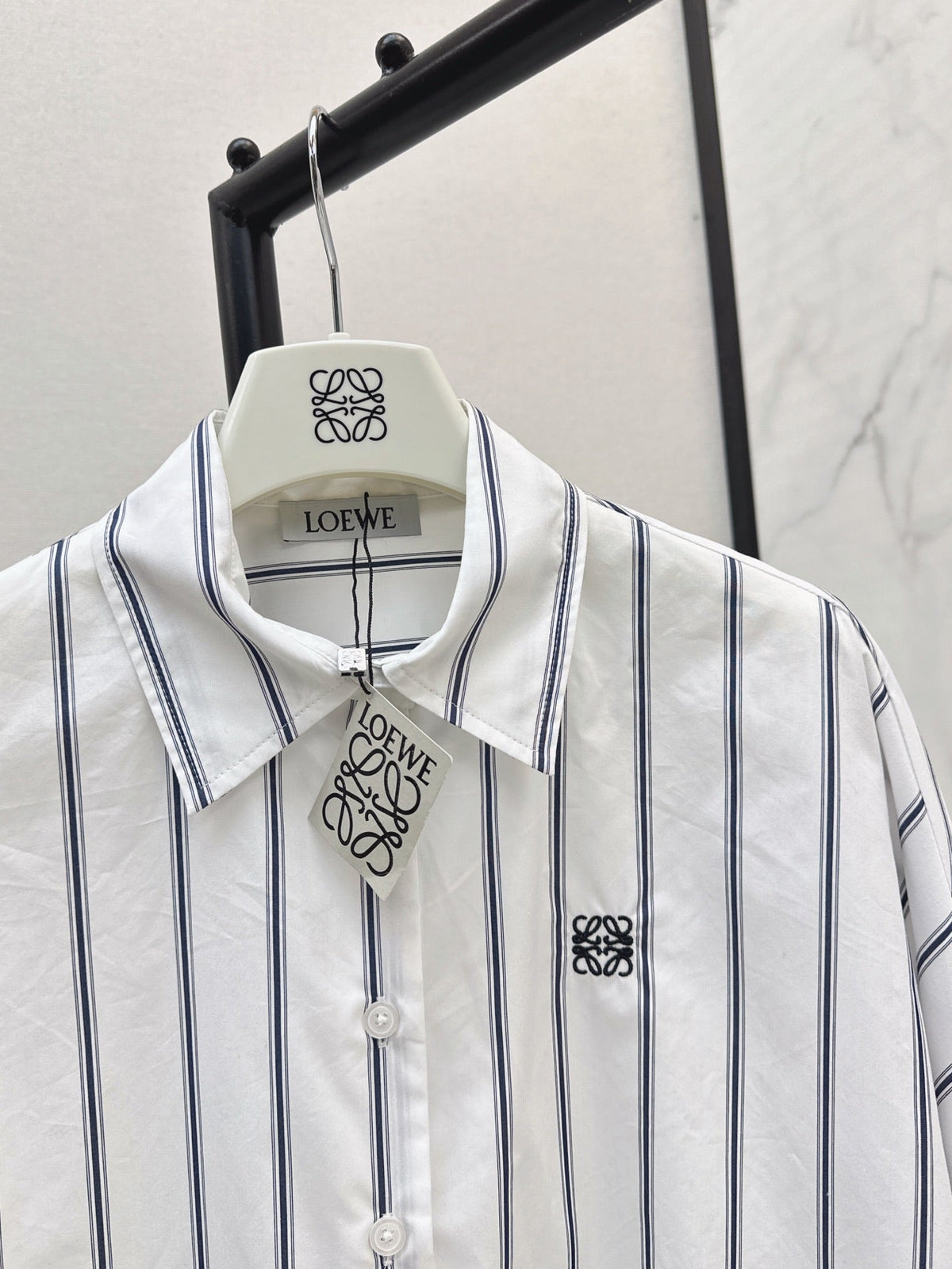 26FW New Blue Striped Shirt with Embroidered Logo and Batwing Sleeves 🩵