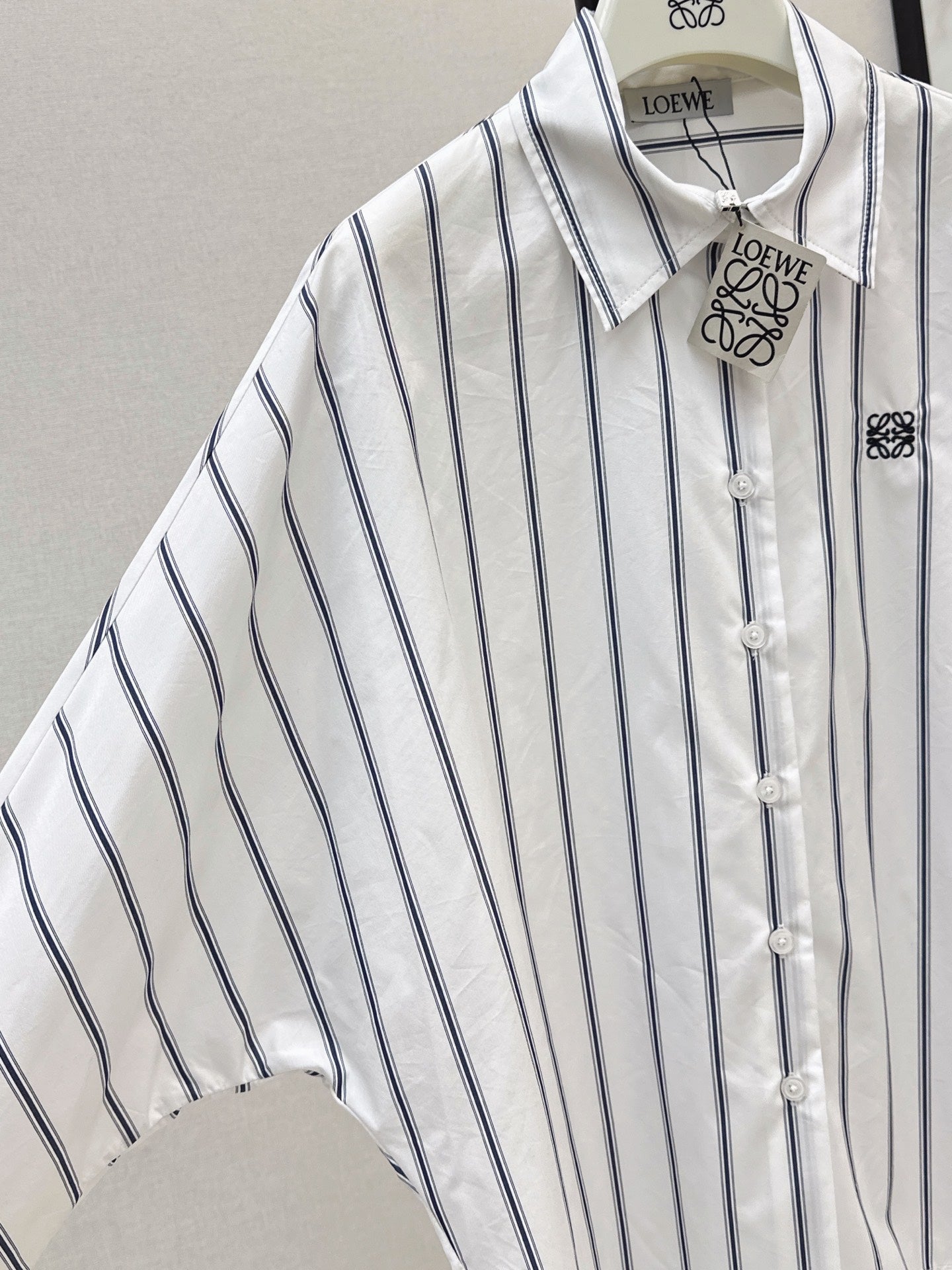 26FW New Blue Striped Shirt with Embroidered Logo and Batwing Sleeves 🩵