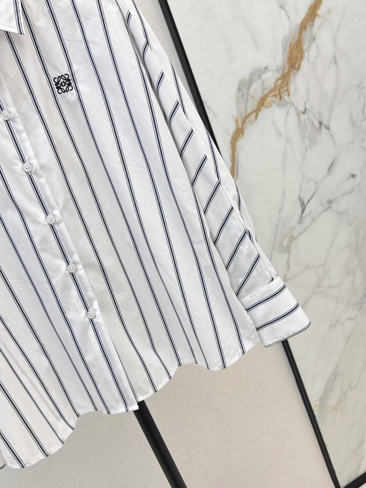26FW New Blue Striped Shirt with Embroidered Logo and Batwing Sleeves 🩵