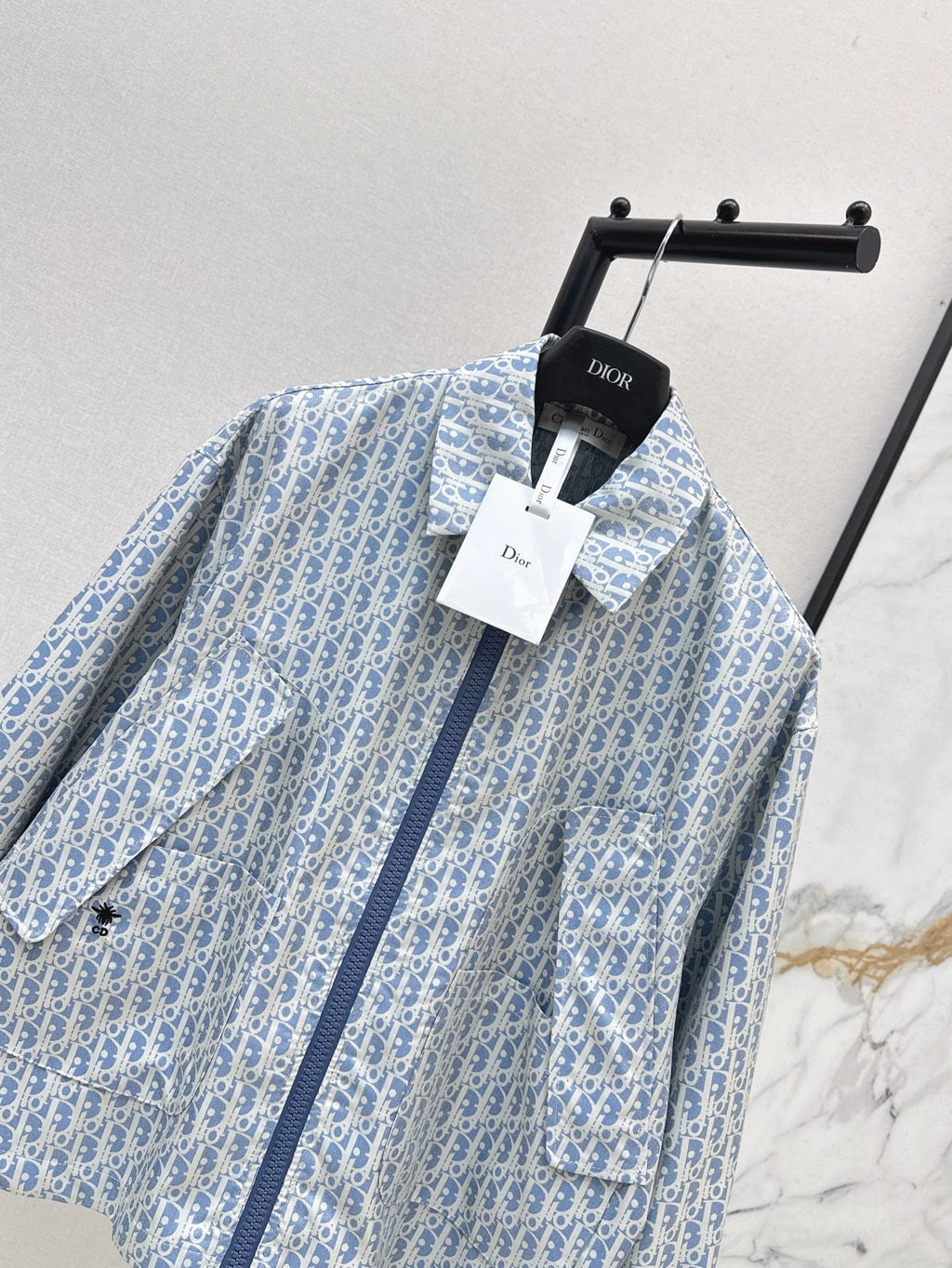 26FW New Miss D Blue & White Classic Monogram Lapel Jacket 🩵