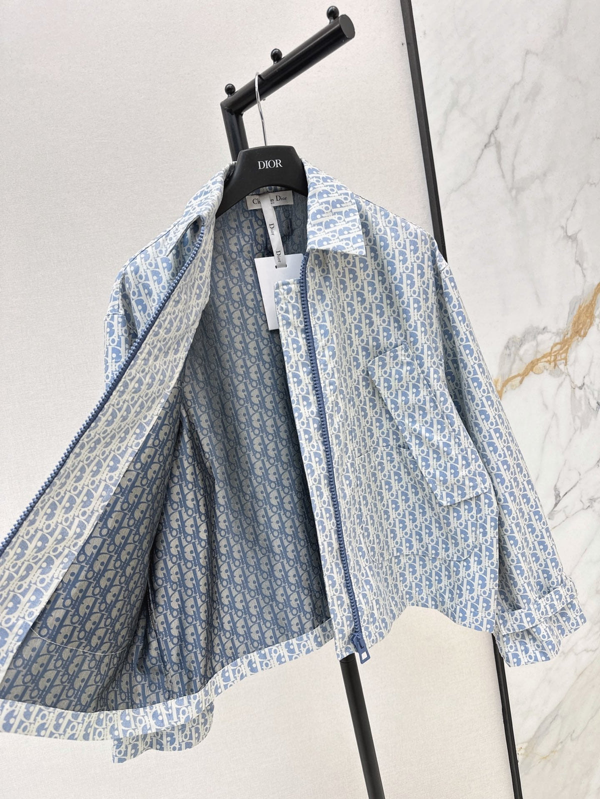 26FW New Miss D Blue & White Classic Monogram Lapel Jacket 🩵