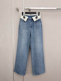 🔥HOT🔥 26FW New Embroidered Cross Fold-Over Waist Straight-Leg Jeans