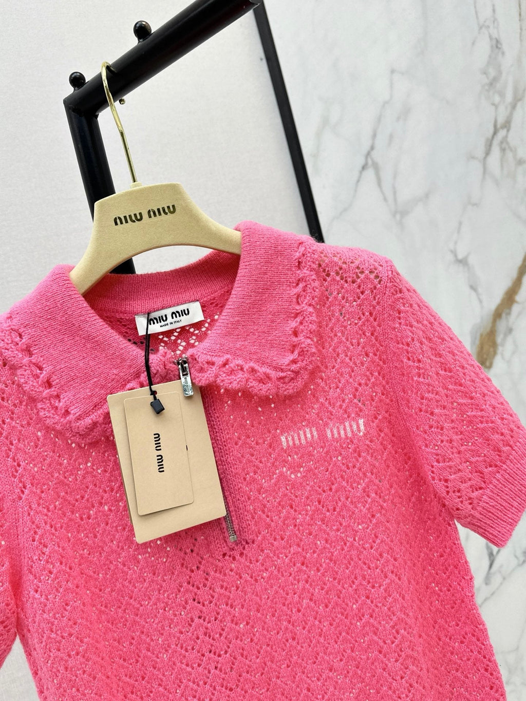 26FW New Pink Short-Sleeve Knit Polo with Cut-Out Detail and Collar 💕