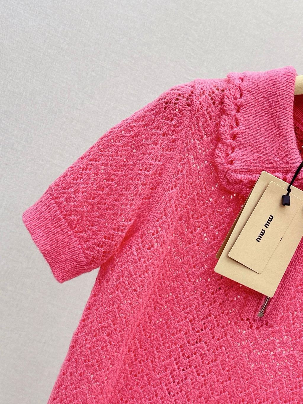 26FW New Pink Short-Sleeve Knit Polo with Cut-Out Detail and Collar 💕