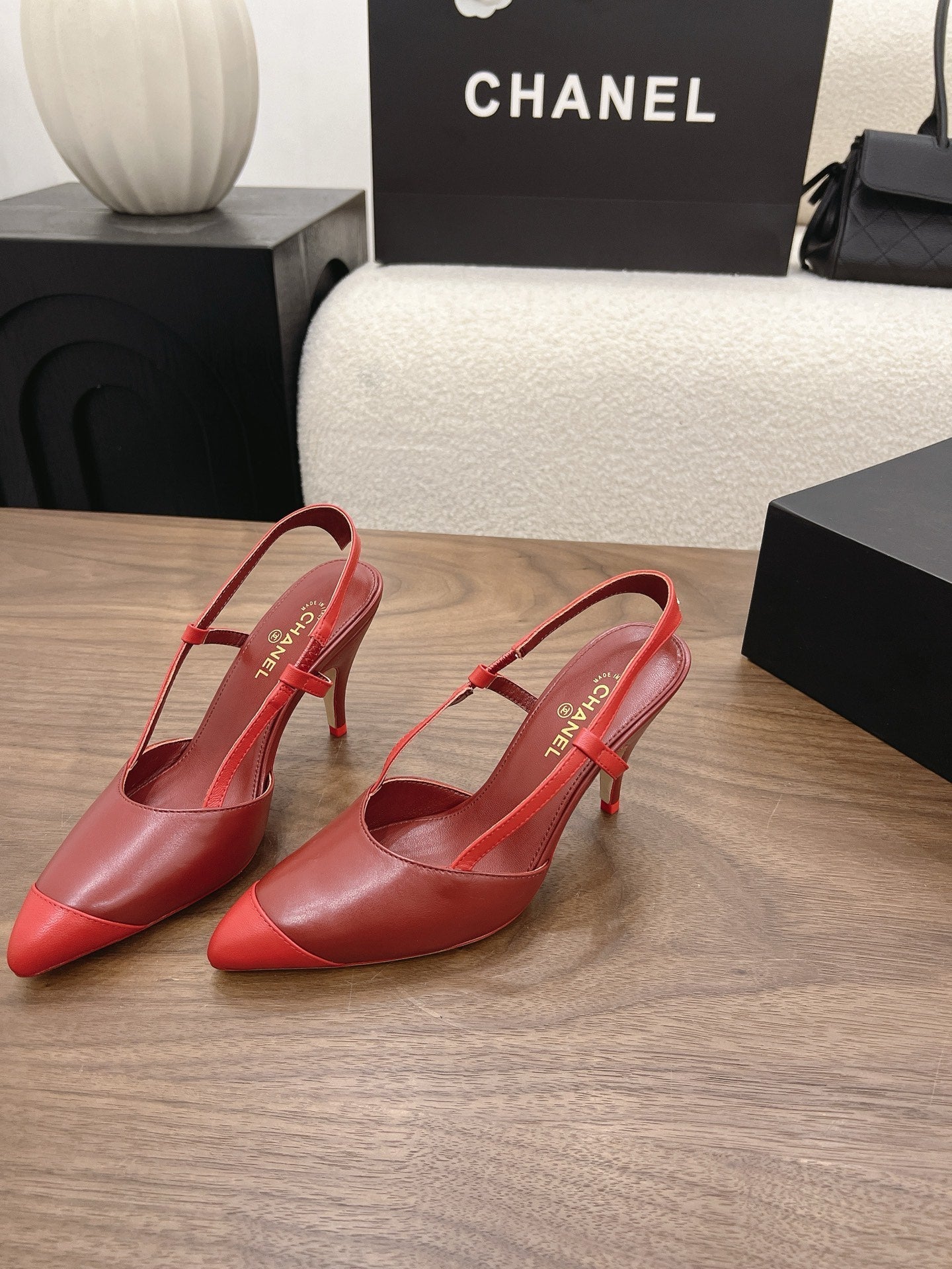 26FW New Color-Block Pointed-Toe Slingback High-Heeled Sandals (height: 8.5cm)