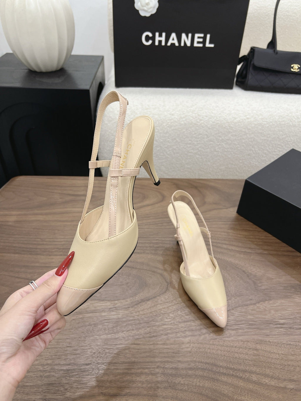 26FW New Color-Block Pointed-Toe Slingback High-Heeled Sandals (height: 8.5cm)