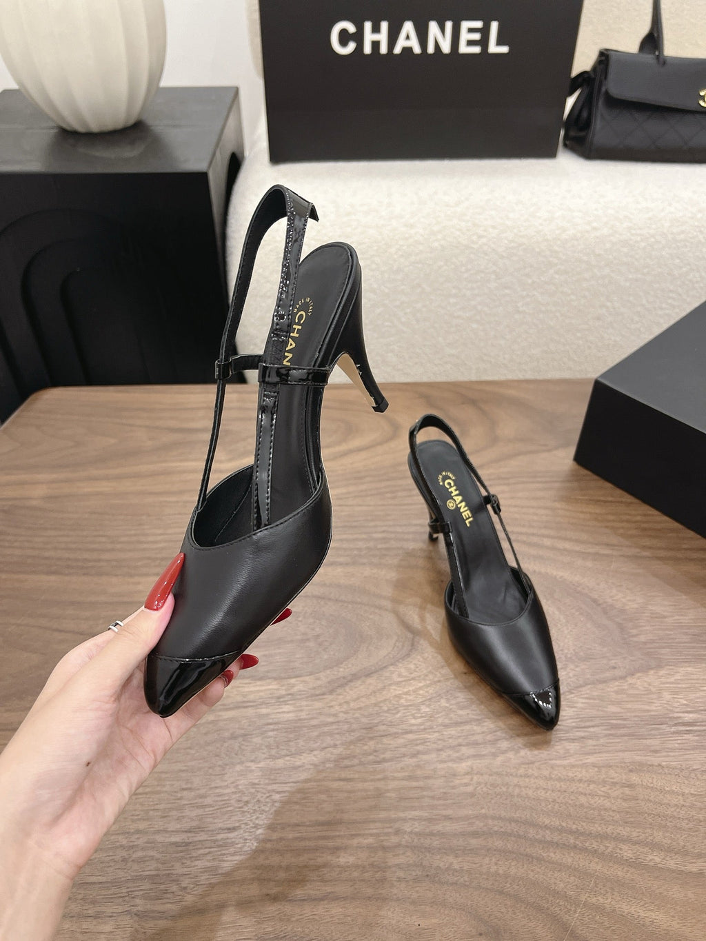 26FW New Color-Block Pointed-Toe Slingback High-Heeled Sandals (height: 8.5cm)