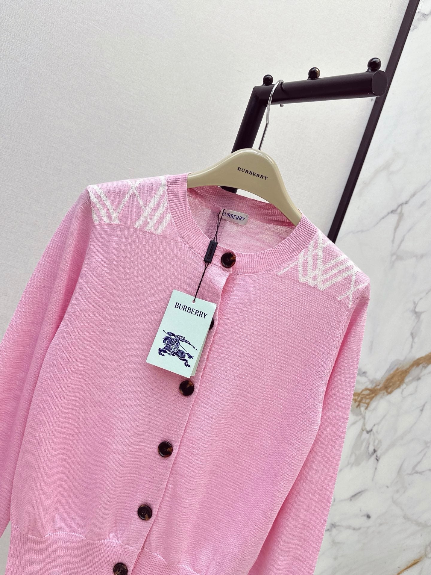 26FW New Plaid-Panel Crew-Neck Button-Up Knit Cardigan 💕