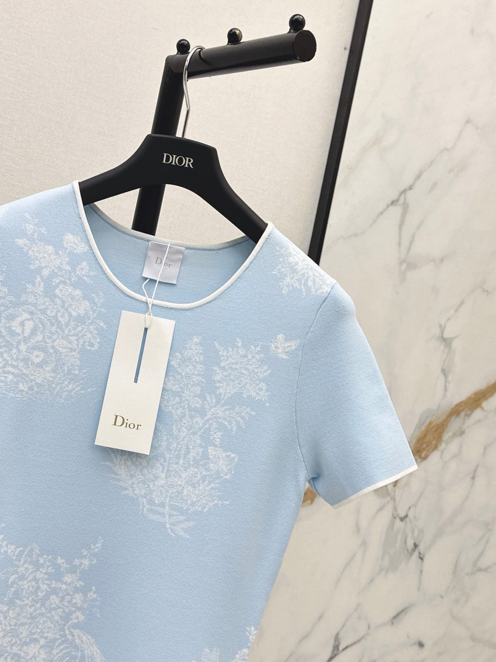 26FW New Floral Jacquard Crew-Neck Short-Sleeve Dress 🩵