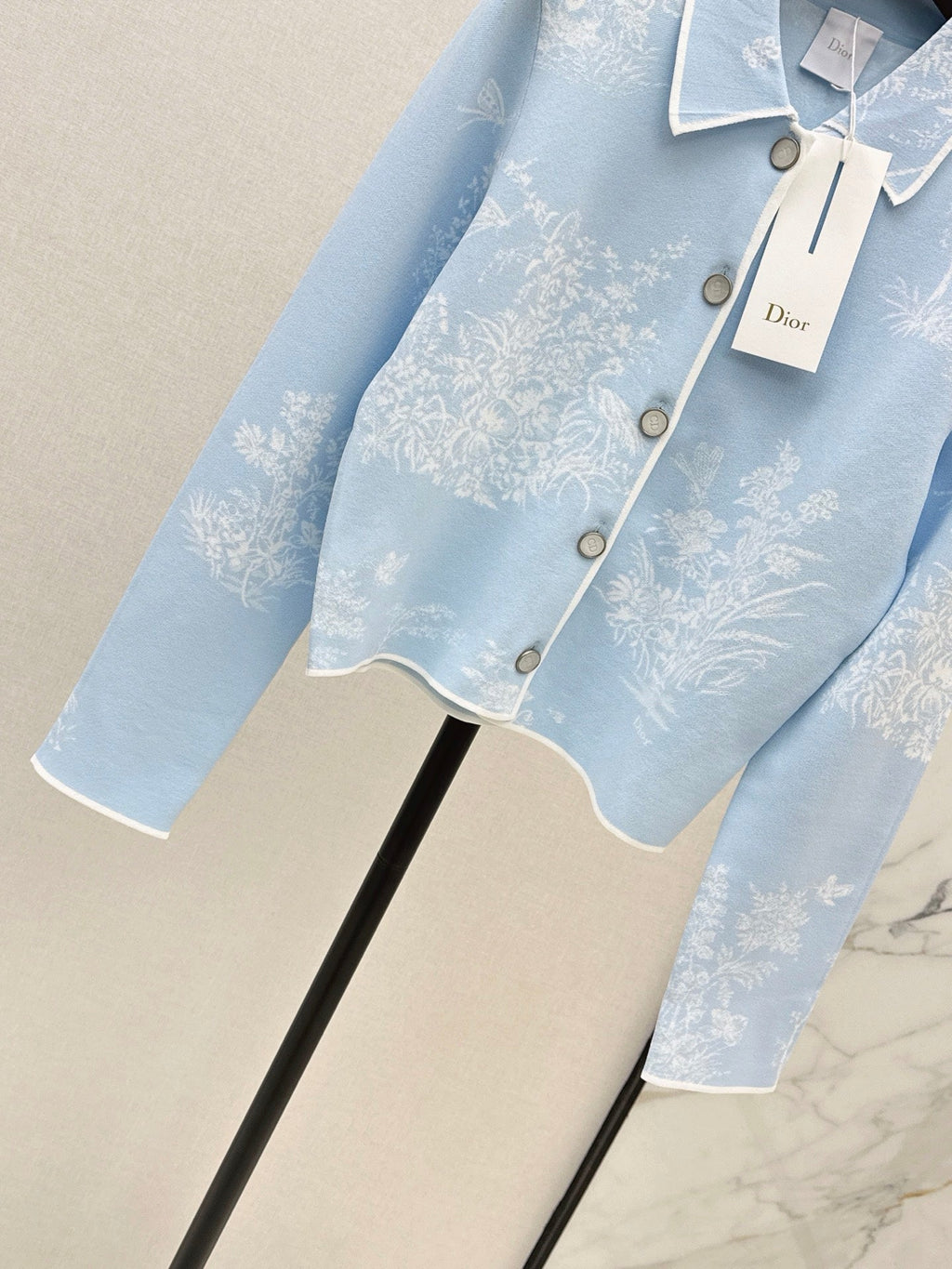 26FW New Floral Jacquard Collared Jacket 🩵