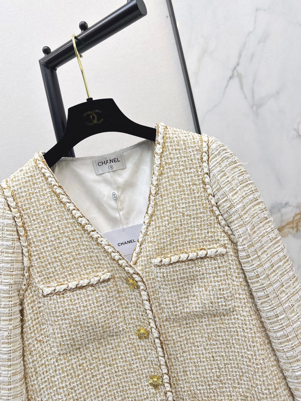 🔥Highest Quality🔥26FW New Runway Style: Gilded Tweed Paneled Jacket 🖤