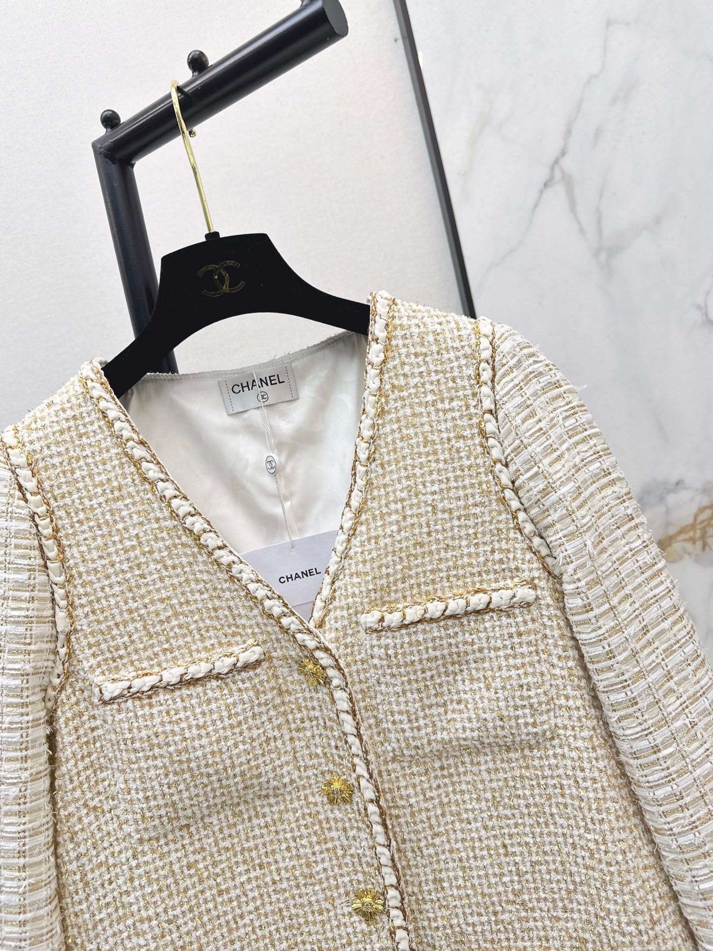 🔥Highest Quality🔥26FW New Runway Style: Gilded Tweed Paneled Jacket 🖤