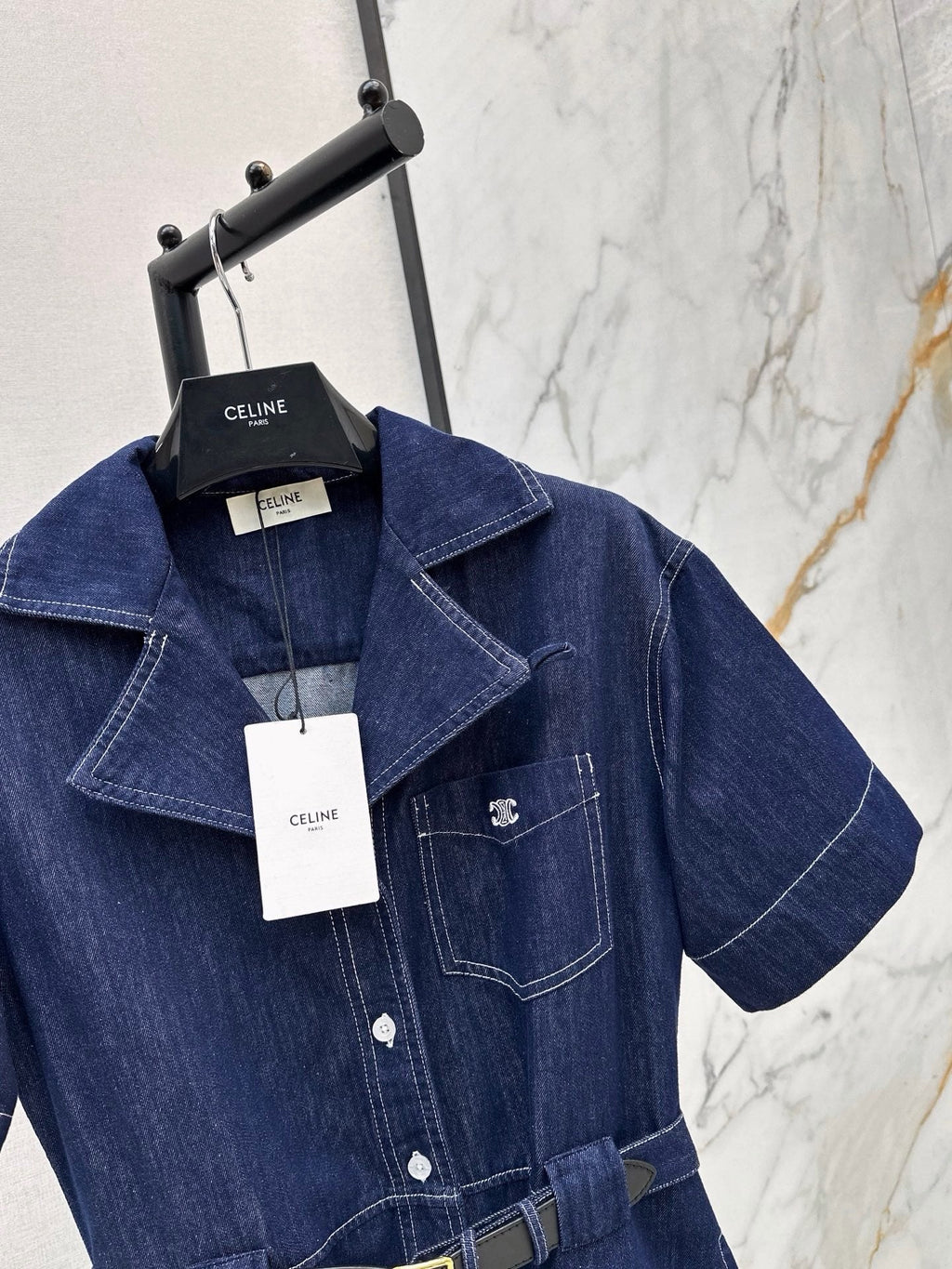 26FW New Triomphe Logo Embroidered Denim Dress 🖤