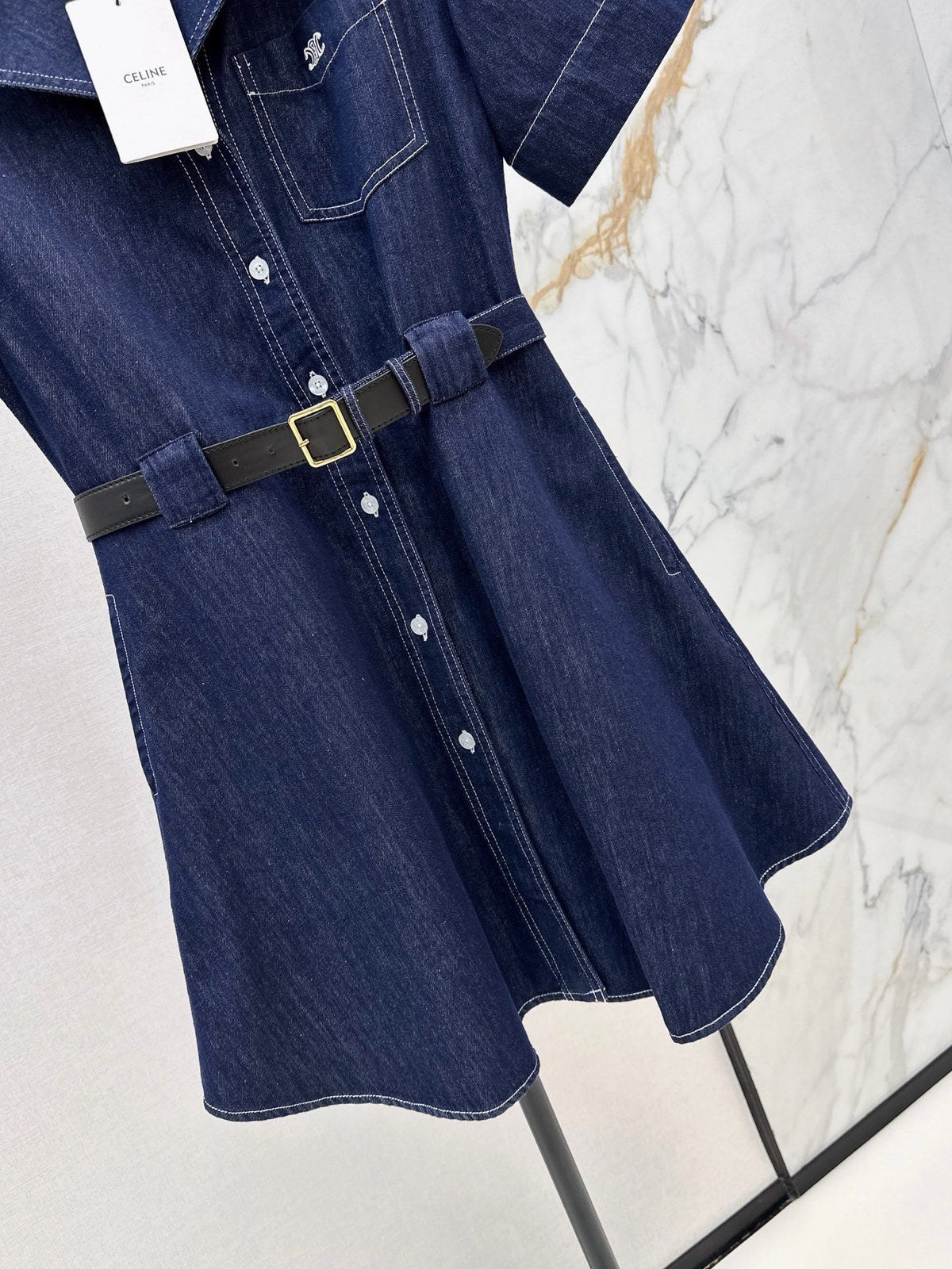 26FW New Triomphe Logo Embroidered Denim Dress 🖤