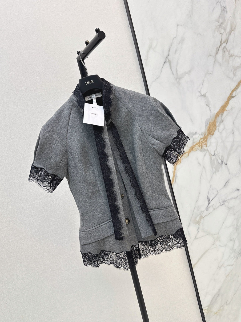 26FW New Short-Sleeve Top with Lace Paneling and Ribbon Detail 🩶