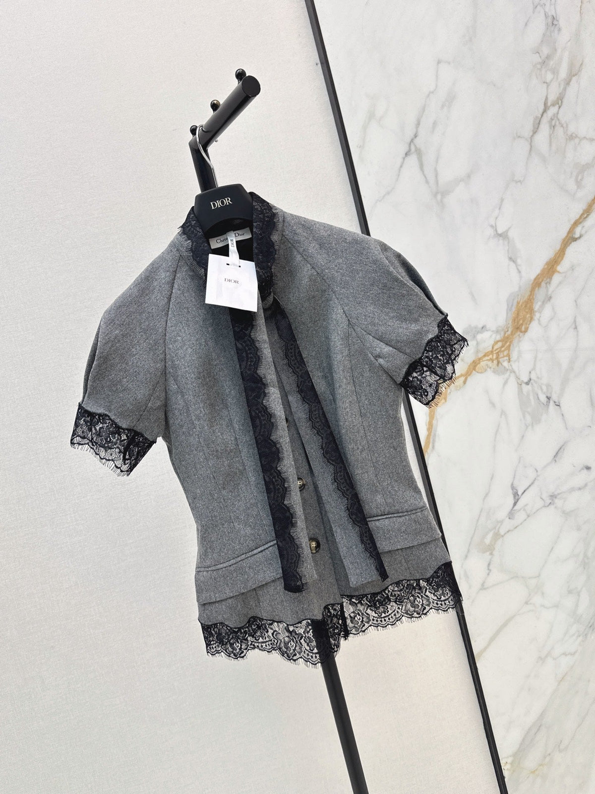 26FW New Short-Sleeve Top with Lace Paneling and Ribbon Detail 🩶