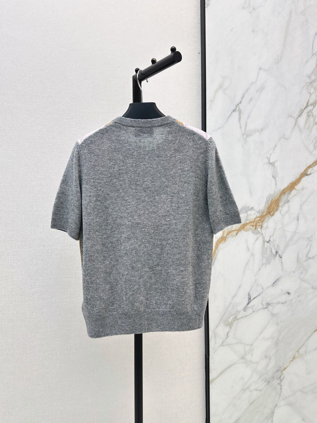 26FW New Pink-Brown Argyle Cashmere Short-Sleeve Knit Top 🩶