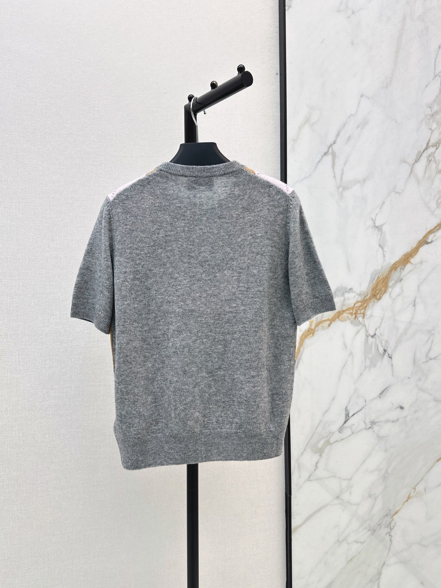 26FW New Pink-Brown Argyle Cashmere Short-Sleeve Knit Top 🩶