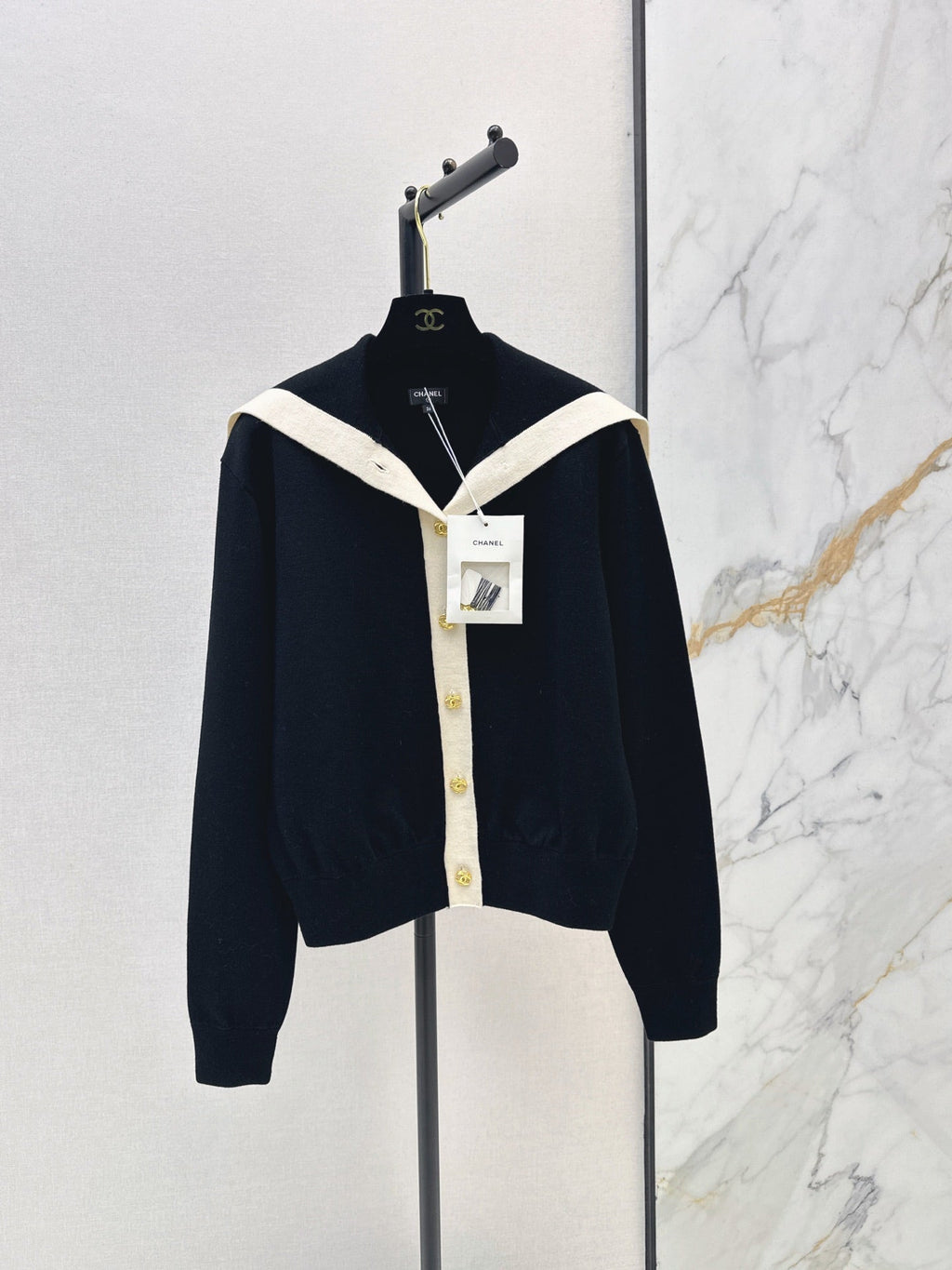 🔥Highest Quality🔥 26FW New Color-Block Nautical-Style Collared Knit Cardigan 🖤