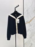 🔥Highest Quality🔥 26FW New Color-Block Nautical-Style Collared Knit Cardigan 🖤