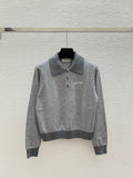 26FW New Color-Block Striped Long-Sleeve Sweater with Collar