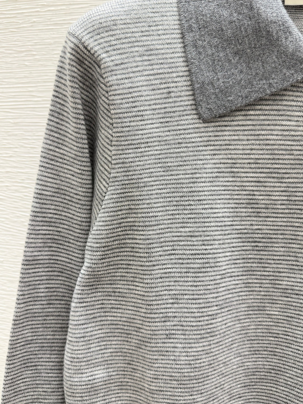 26FW New Color-Block Striped Long-Sleeve Sweater with Collar