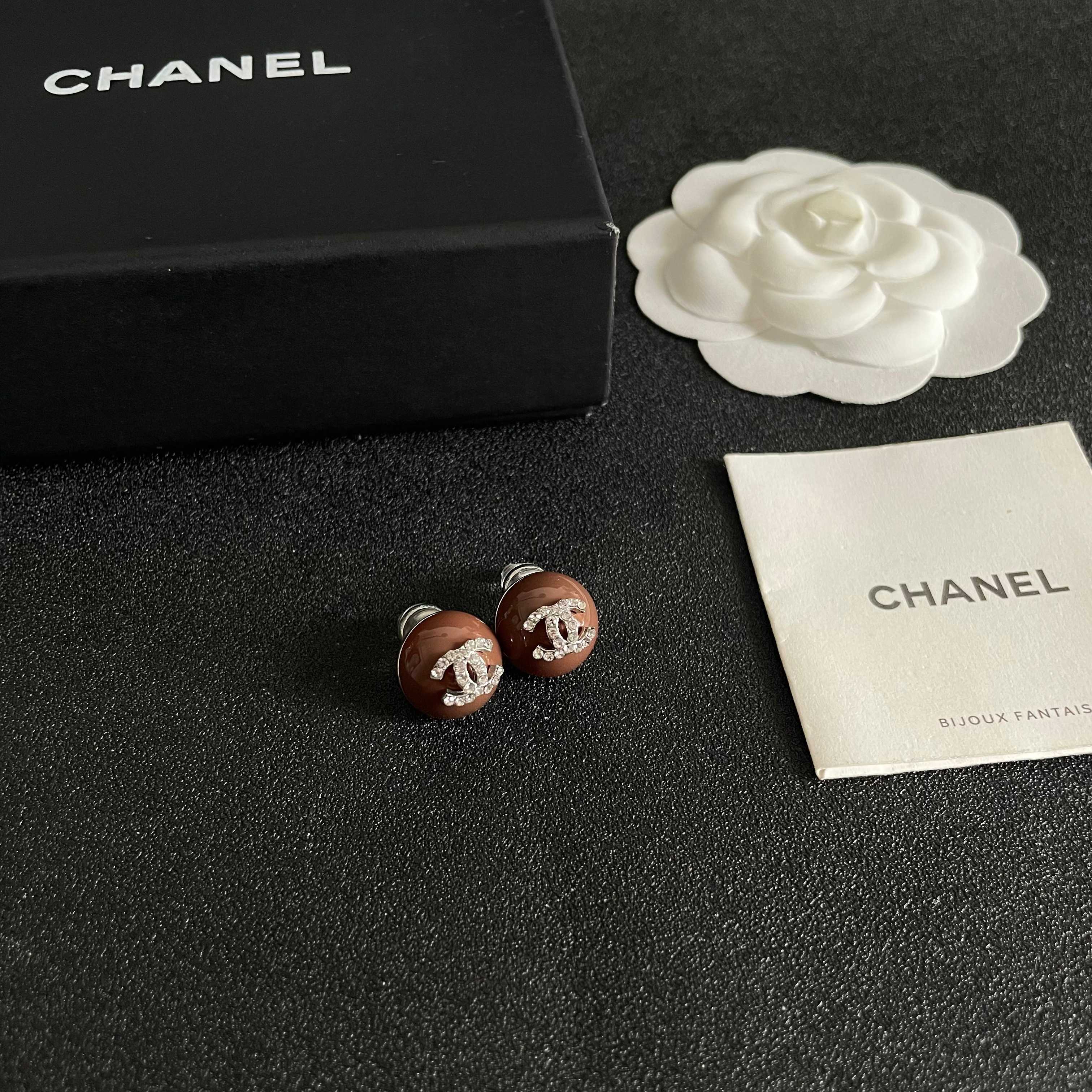 26FW New Double-C Chocolate-Colored Stud Earrings