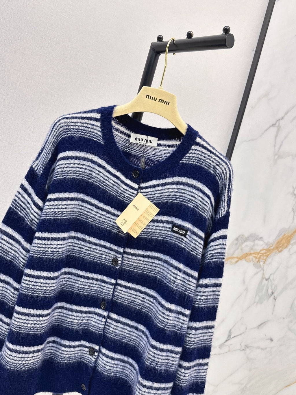 26FW New Navy & White Horizontal Stripe Crew-Neck Knit Cardigan 🖤