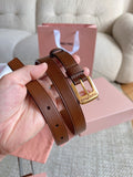 26FW New MM Brown Leather Belt with Metal Buckle 20mm