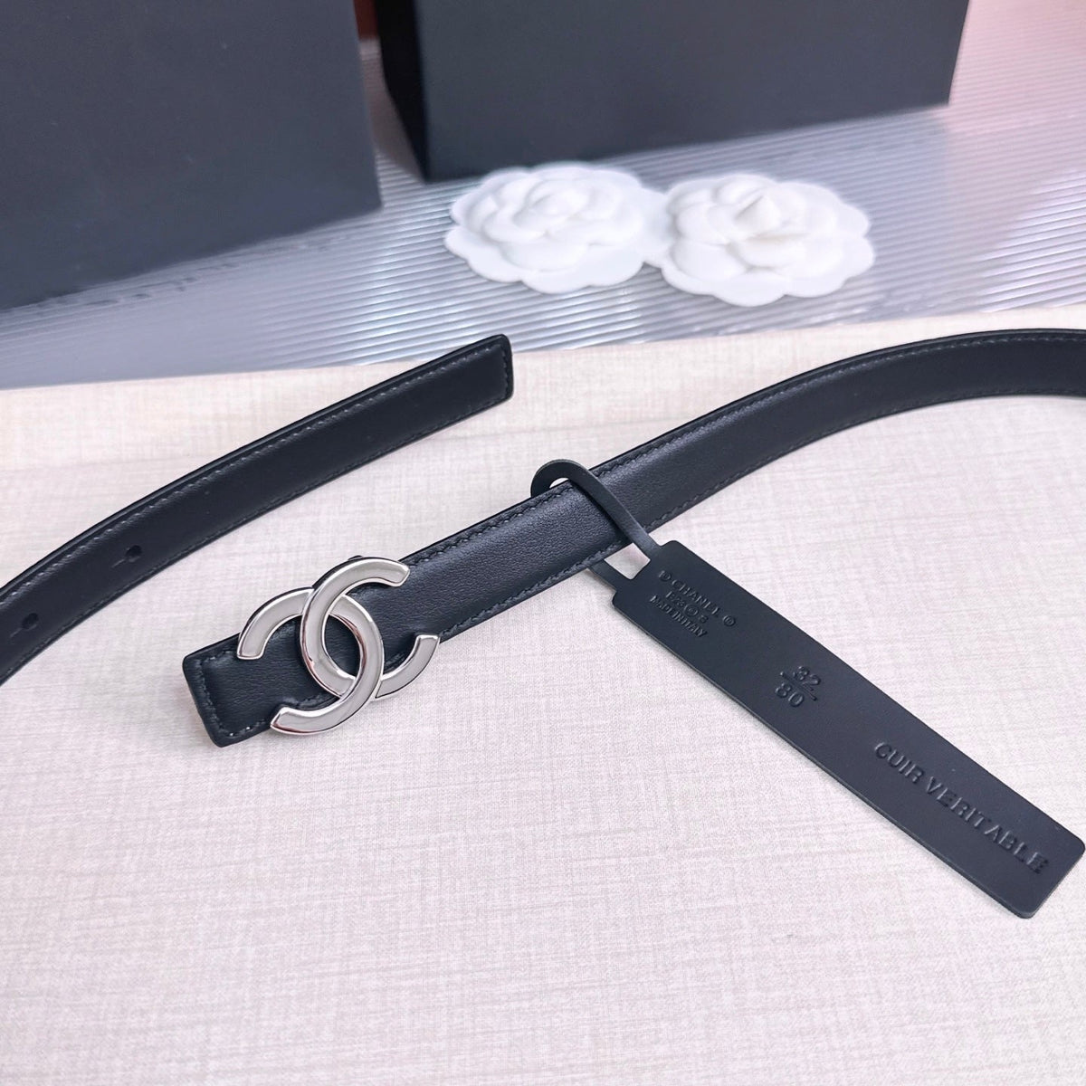 26FW New Black & White Top-Grain Cowhide Belt 20mm