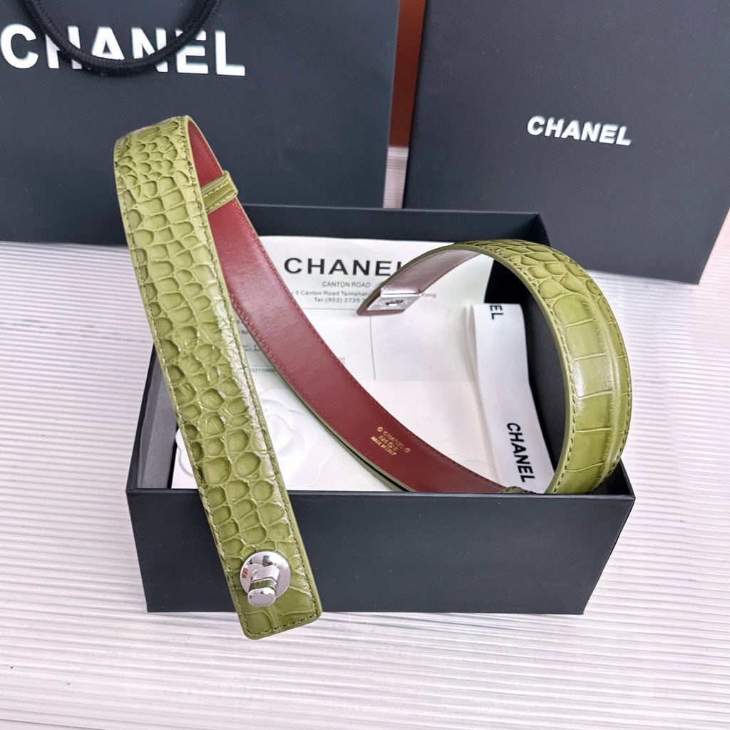 26FW New Green & Red Top-Grain Leather Belt 30mm