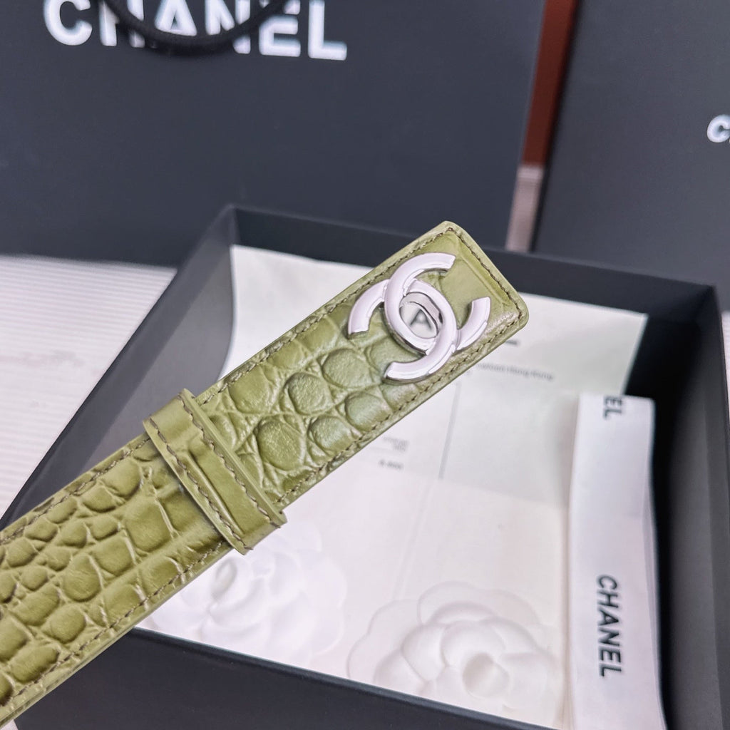 26FW New Green & Red Top-Grain Leather Belt 30mm