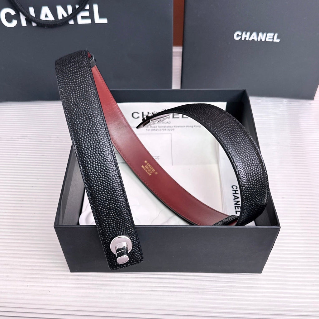 26FW New Black & Red Top-Grain Cowhide Belt-Litchi Grain 30mm