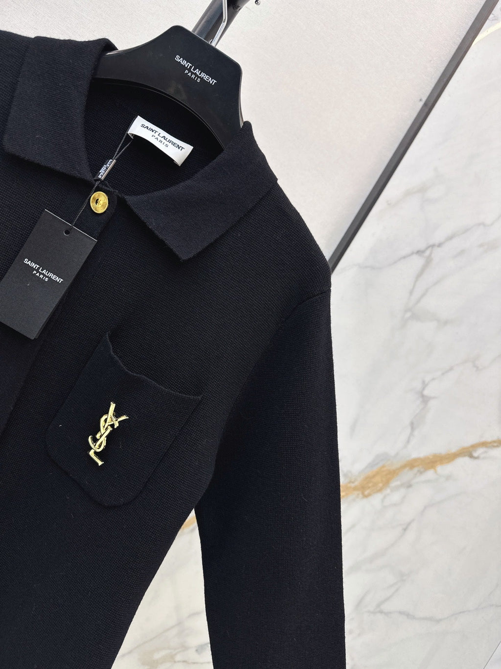 26FW New Gold Brooch-Embellished Collared Knit Cardigan 🖤