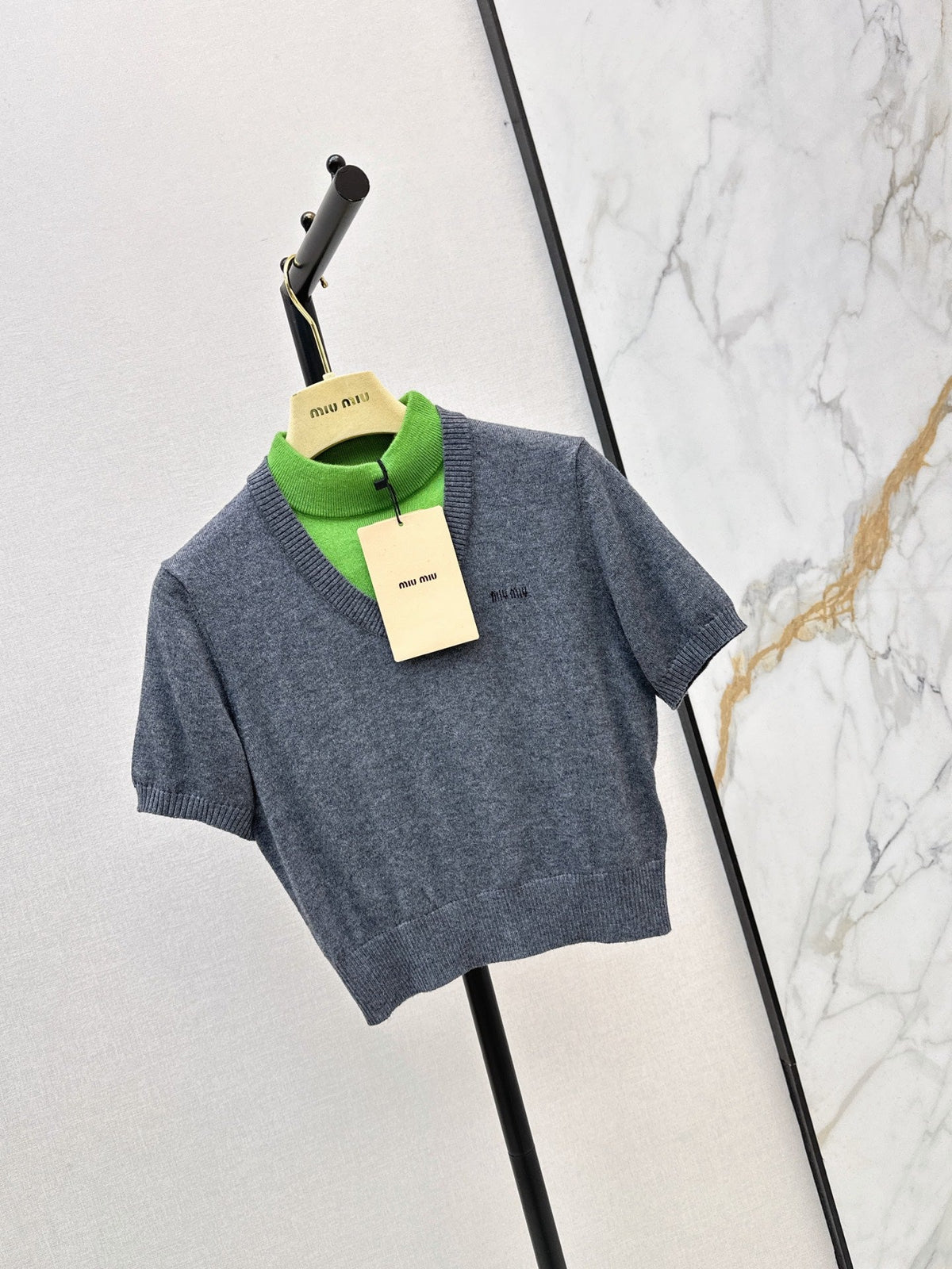 26FW New Mock-Layer High-Neck Cropped Knit Top 🩶