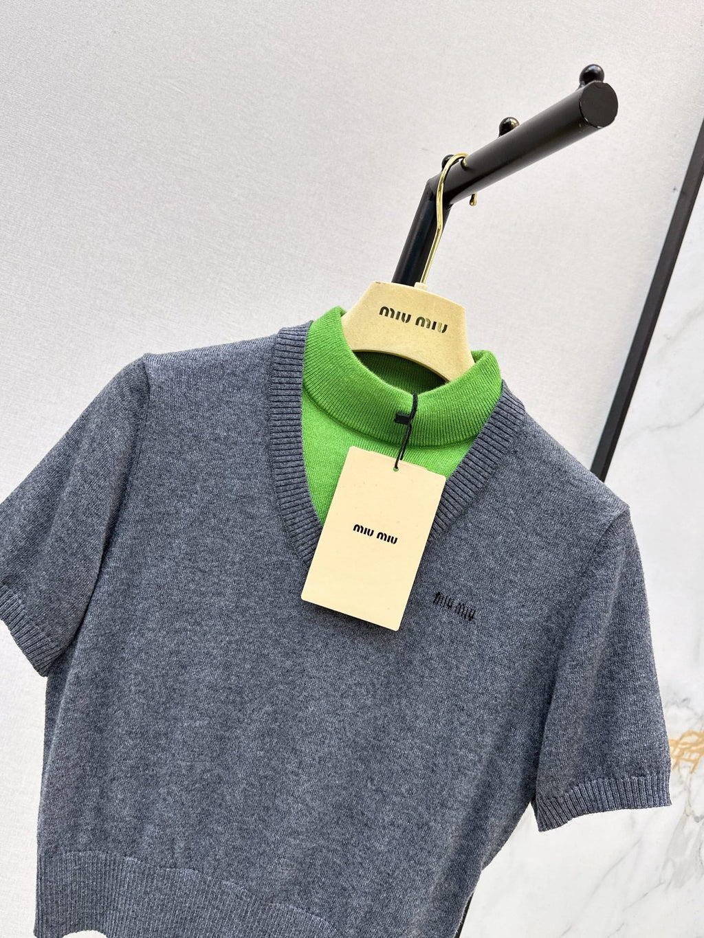 26FW New Mock-Layer High-Neck Cropped Knit Top 🩶